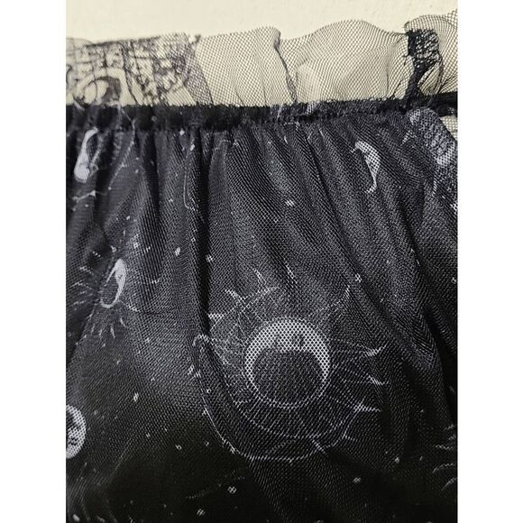 Off Shoulder Goth Witch Moon Print Contrast Mesh Flared Shirred Dress L NWT - Picture 3 of 16